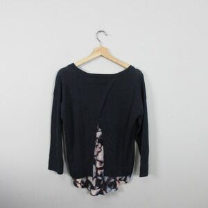 Club Monaco Layered Sweater Top Women M Black Split Back Boat Neck Casual 184